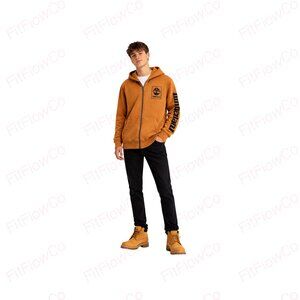 Timberland Full Zip Hoodie Brown Logo Sleeve Youth L (14-16) Cotton Blend Sweats